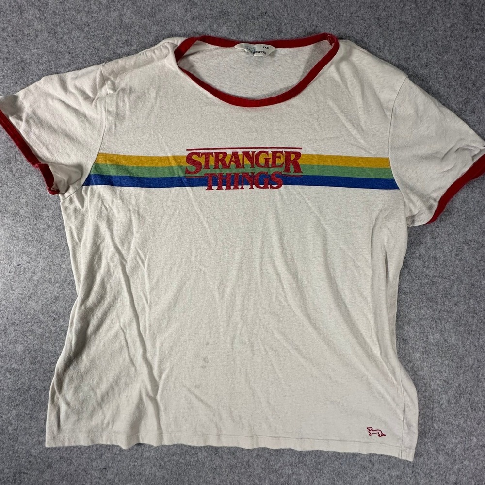 Peter Alexander Stranger Things T-Shirt XXXL Cream Mens Ringer Retro Netflix